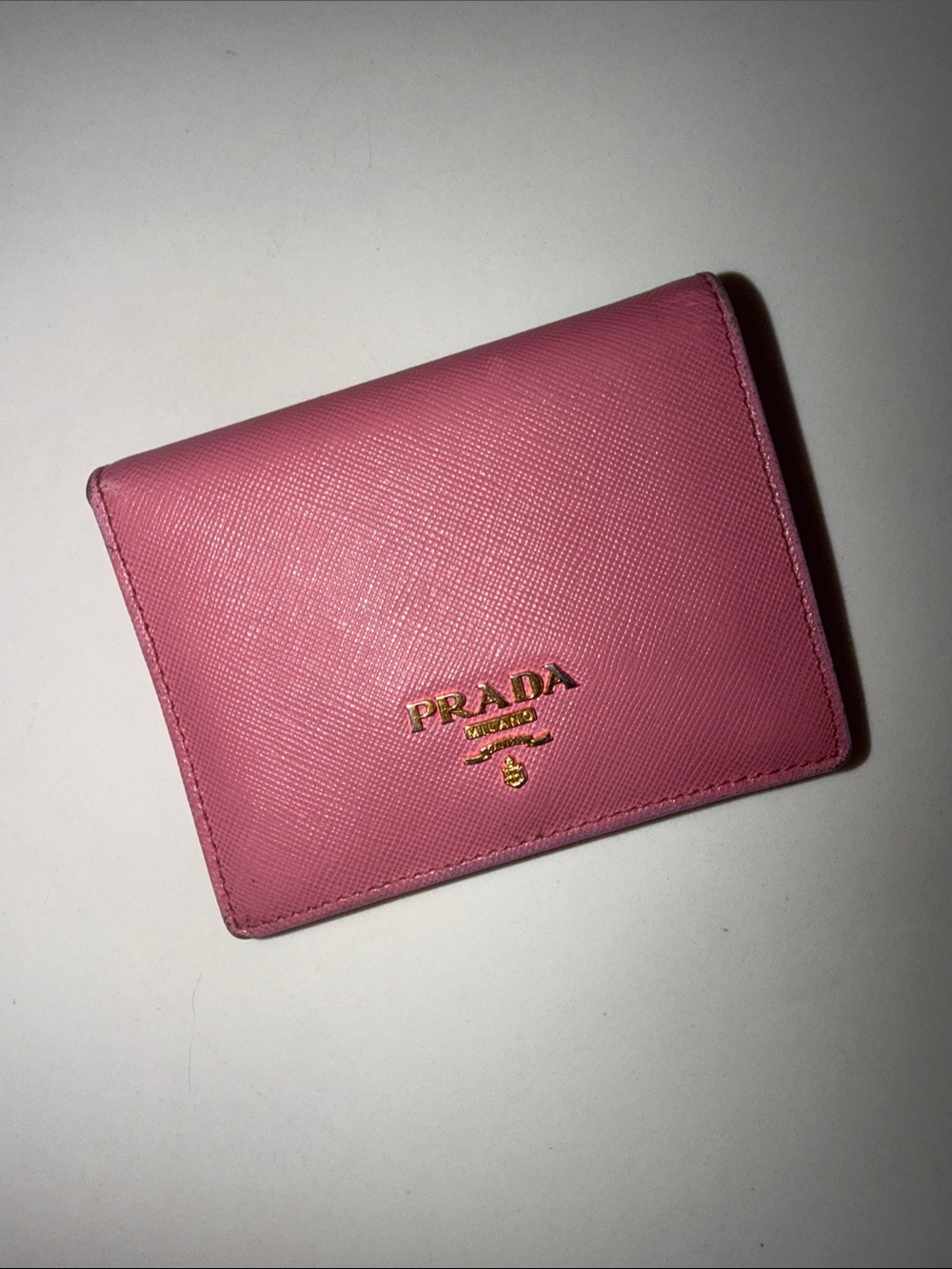 Prada Pink Saffiano Bifold Wallet with Gold Logo
